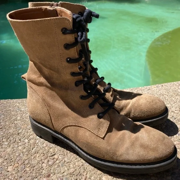 Zara | Shoes | Zara Tan Suede Lace Up Combat Moto Boots Size  display picture 3